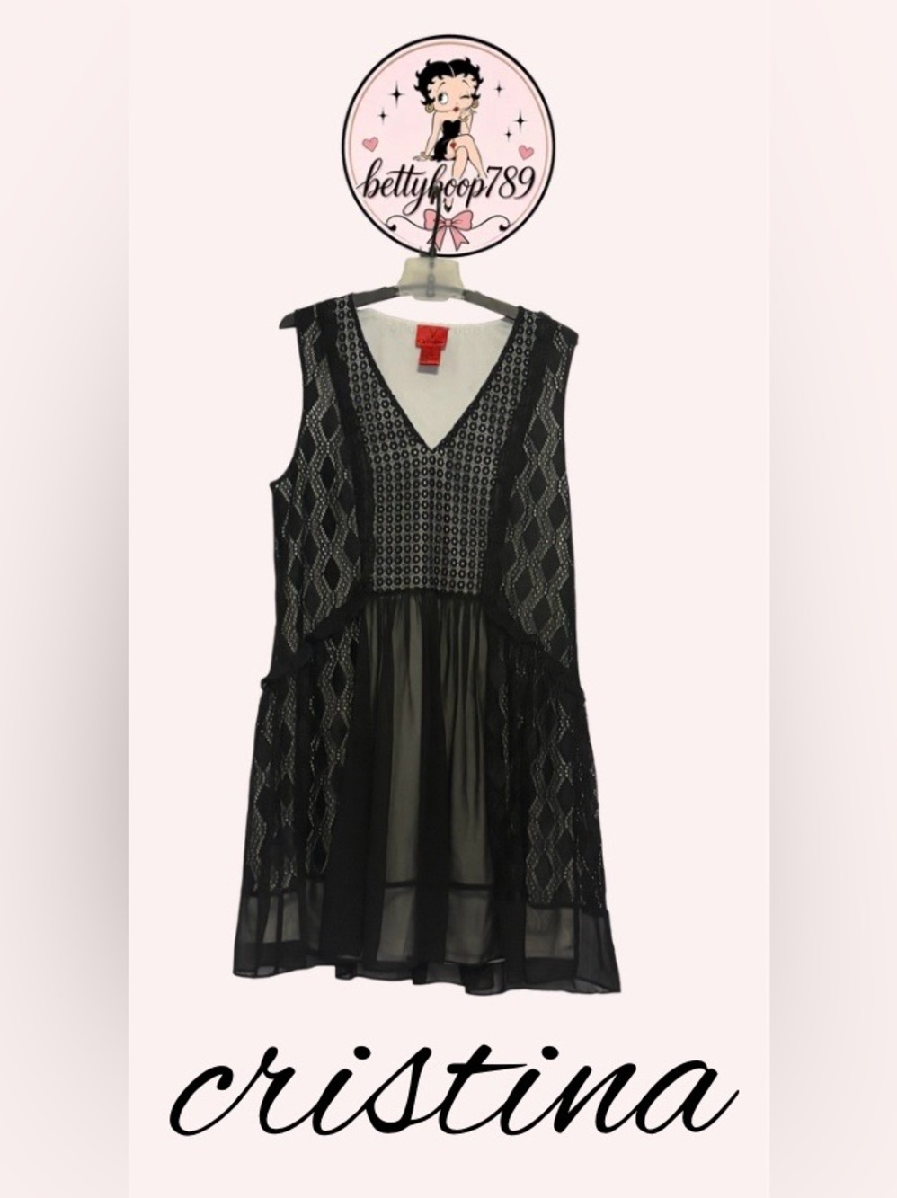 V Cristina Black Lace & Chiffon V-Neck Mini Dress
